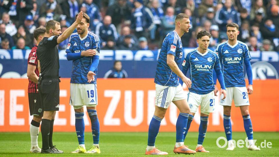 Die Rote Karte für Dzeko in der 52. Minute war für Schalke der Anfang vom Ende: Sie verspielten anschließend eine 2:0-Führung. Bild: Bernd Thissen/dpa