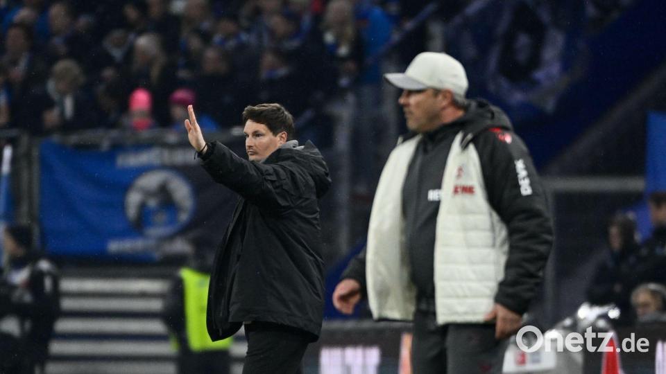 Polzin (Hamburger SV, l-r) und Kwasniok (1. FC Köln) sind beide noch relativ neu in der Bundesliga. Bild: Gregor Fischer/dpa