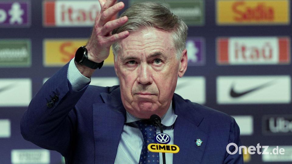 Brasiliens Carlo Ancelotti nominierte Neymar nicht für die kommenden WM-Testspiele. Bild: Silvia Izquierdo/AP/dpa
