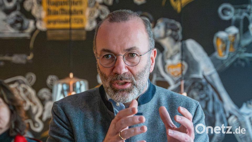Manfred Weber (CSU), Vorsitzender der EVP im EU-Parlament, spricht bei einer Wahlkampfveranstaltung in Passau. Bild: Armin Weigel/dpa