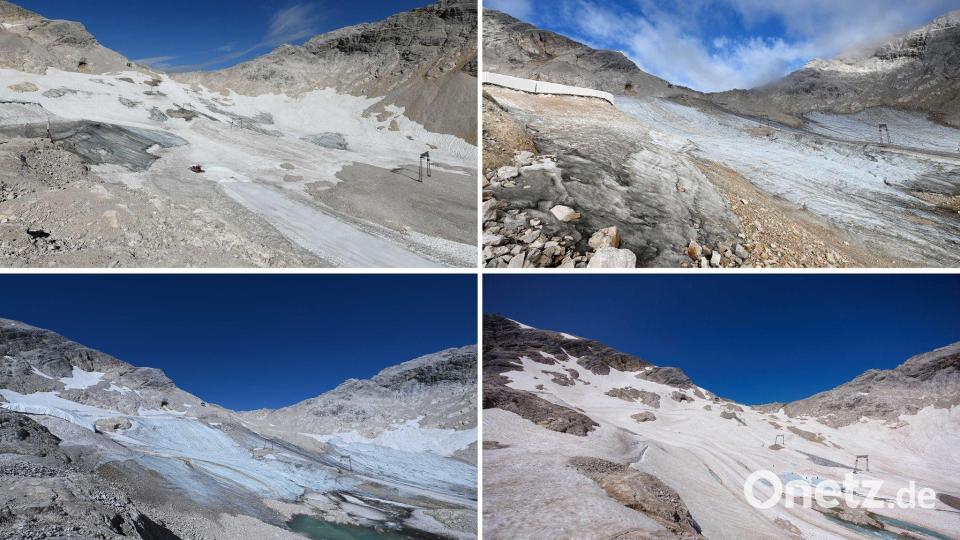 Am Nördlichen Schneeferner lag bis in den Juli Altschnee und ließ den Gletscher größer aussehen. (Archivbild) Bild: Angelika Warmuth/Matthias Balk/dpa