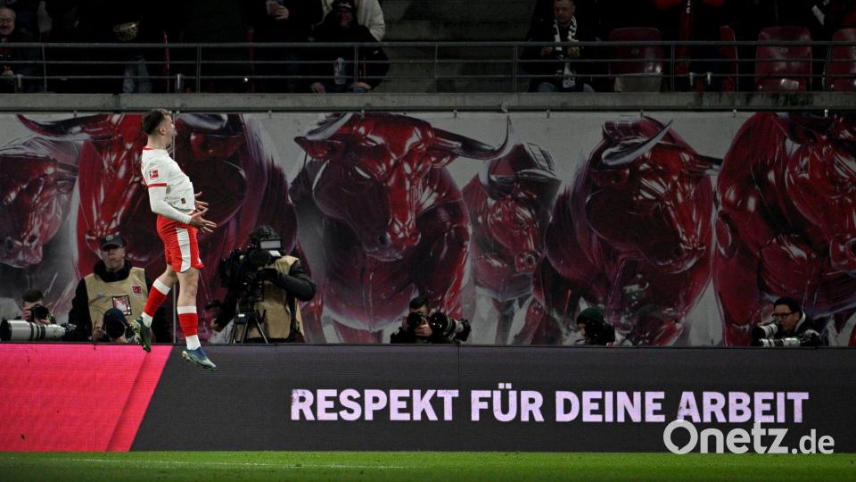 Leipzig Gruda bejubelt den Führungstreffer gegen die TSG Hoffenheim. Bild: Julius Frick/dpa