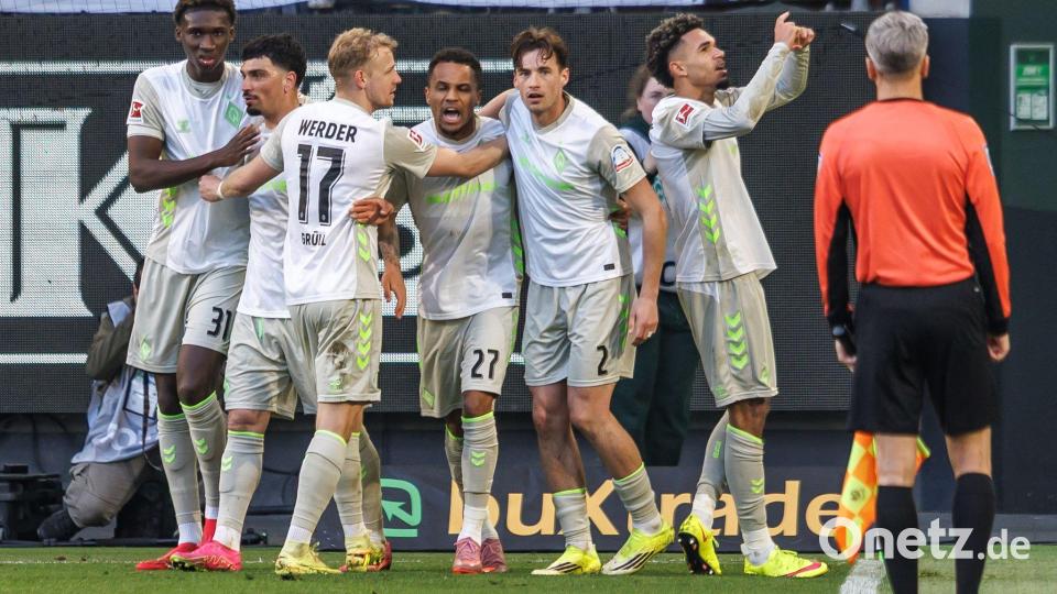 Werder-Jubel nach dem Führungstor. Bild: Andreas Gora/dpa