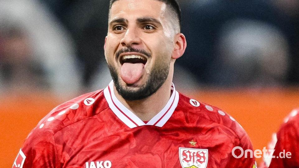 Ätsch: Deniz Undav jubelt nach seinem zweiten Tor zum 4:1. Bild: Harry Langer/dpa