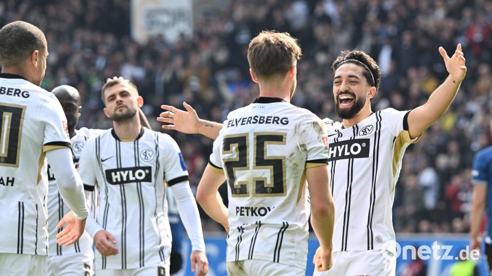 Die SV Elversberg kletterte auf Rang zwei durch den Heimsieg gegen Bielefeld. Bild: Harald Tittel/dpa