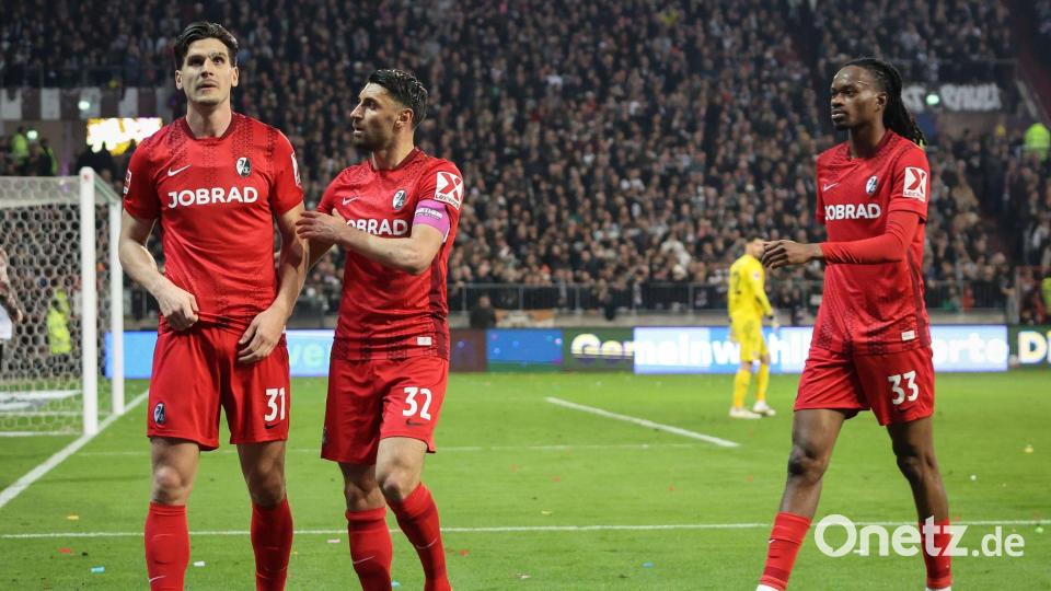Igor Matanovic (l) traf doppelt für den SC Freiburg. Bild: Christian Charisius/dpa