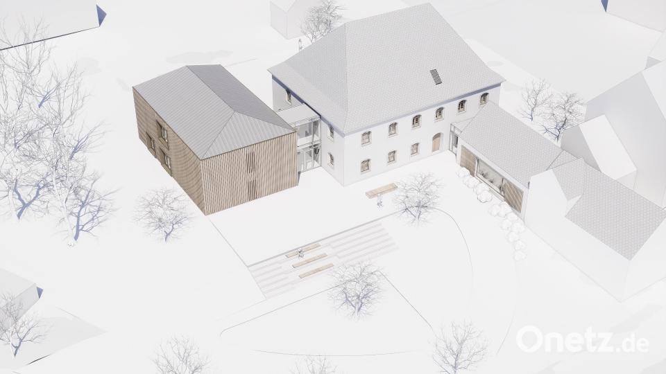 Visualisierung des Hofmarkschlosses von der Vitusstraße aus. Bild: berschneider+berschneider Architekten BDA+Innenarchitekten