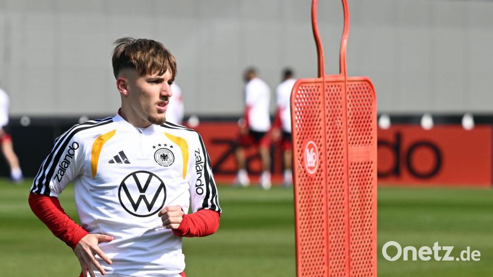 Lennart Karl gehört erstmals zum Aufgebot der A-Auswahl beim DFB. Bild: Federico Gambarini/dpa