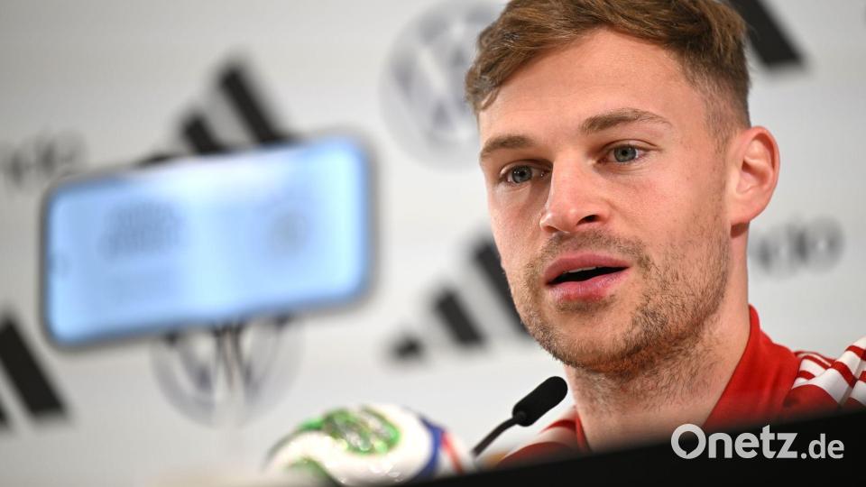 DFB-Kapitän Kimmich spricht bei der DFB-Pressekonferenz. Bild: Federico Gambarini/dpa