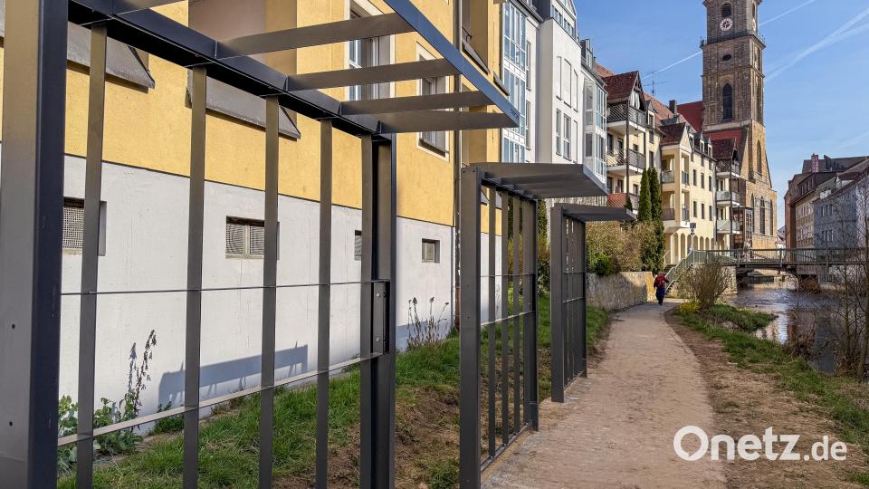 Die Rankhilfen am Vilsuferweg in der Amberger Altstadt sollen demnächst noch bepflanzt werden. Bild: Stephan Huber