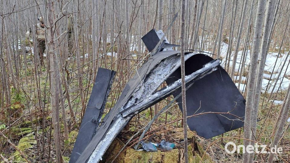 In Lettland wurden Teile einer Drohne gefunden, die mutmaßlich aus der Ukraine stammt. Bild: -/National Armed Forces of Latvia/dpa