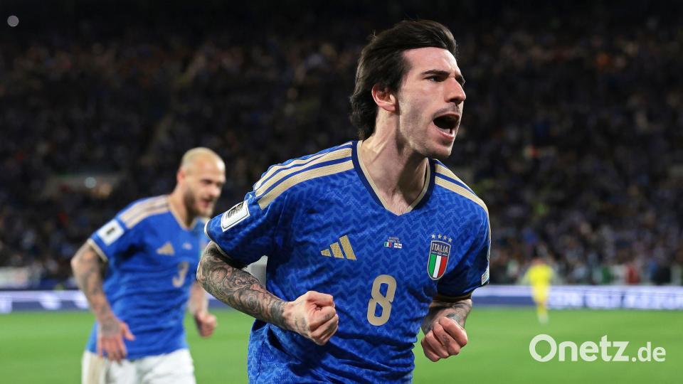 Sorgte für die Befreiung: Italiens 1:0-Torschütze Sandro Tonali (r) Bild: Jonathan Moscrop/CSM via ZUMA Press Wire/dpa