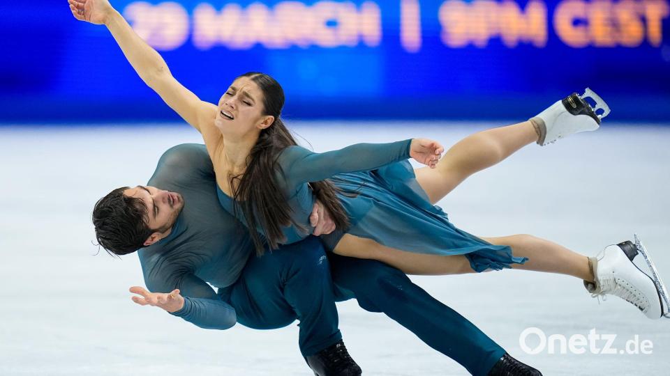 Laurence Fournier Beaudry und Guillaume Cizeron aus Frankreich treten während der Eistanz-Kür bei den Eiskunstlauf-Weltmeisterschaften auf. (zu dpa: «Umstrittene Eistanz-Olympiasieger sind nun auch Weltmeister») Bild: Petr David Josek