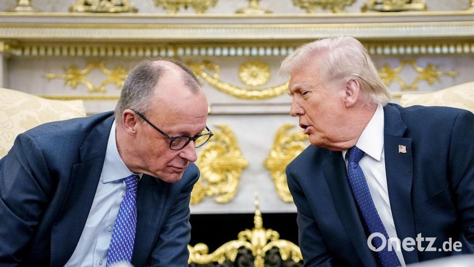 Kanzler Merz kritisiert US-Präsident Trump ungewöhnlich scharf. Der ist weiter nicht erfreut über ausbleibende Hilfe der Nato-Partner. (Archivbild) Bild: Kay Nietfeld/dpa