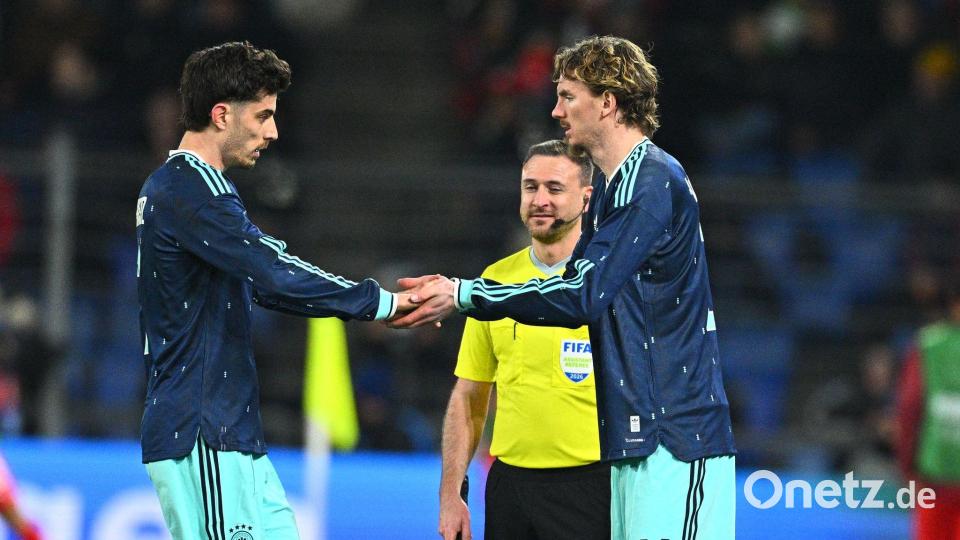 Kai Havertz (l.) und Nick Woltemade (r.) sind die Angreifer im DFB-Team. Bild: Tom Weller/dpa