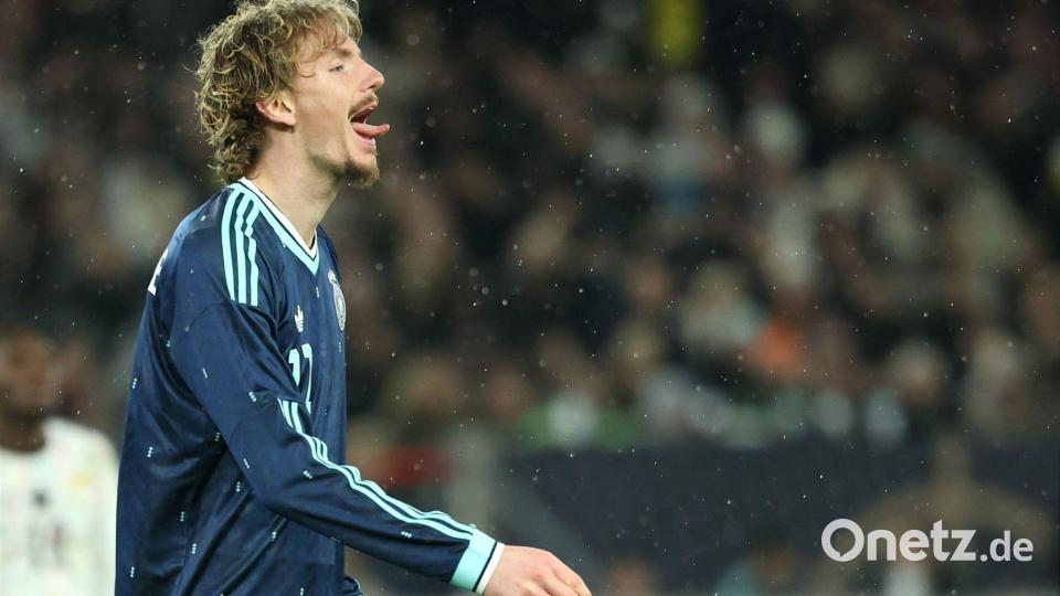 Nick Woltemade reagiert nach einem missglückten Abschluss. Bild: Christian Charisius/dpa