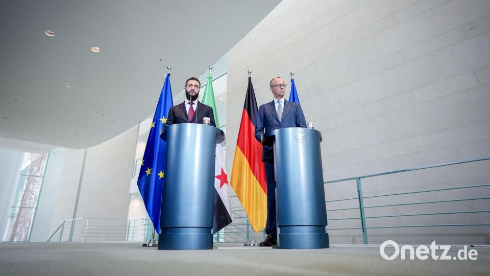 Pressekonferenz Bundeskanzler Merz mit dem syrischen Übergangspräsidenten al-Scharaa Bild: Kay Nietfeld/dpa