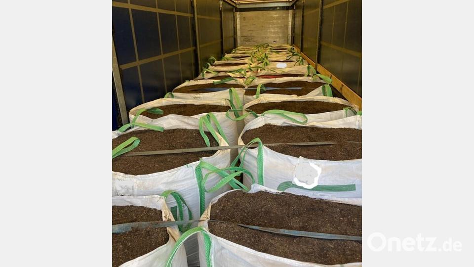 In einem vom französischen Zoll gestoppten Lastzug befand sich auf den ersten Blick nur Blumenerde. (Handout-Foto) Bild: -/Zoll Frankreich/dpa