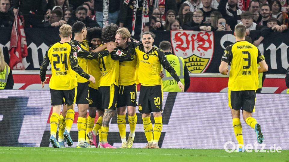 Die Dortmunder jubelten spät über das 2:0. Bild: Harry Langer/dpa
