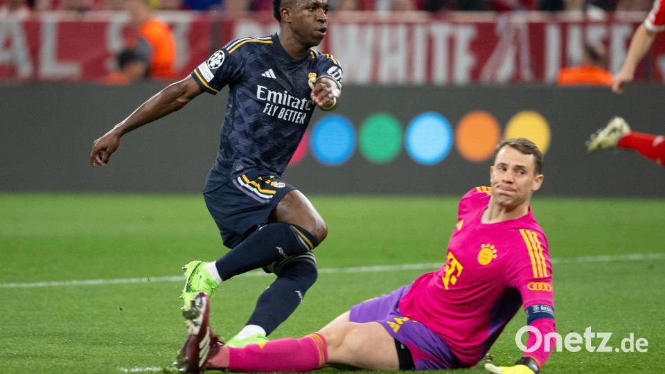 Brisantes Wiedersehen: Real-Star Vinícius Júnior und Bayern-Torwart Manuel Neuer. (Archivbild) Bild: Sven Hoppe/dpa
