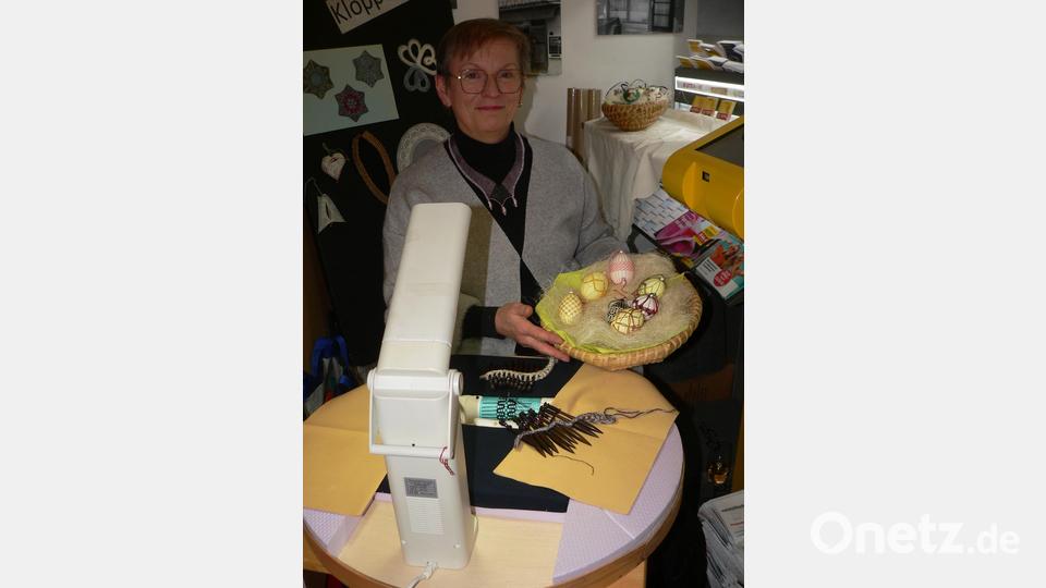 Ostereier mit Klöppelspitze verziert waren ein Hingucker auf dem Krammarkt. Bild: mh