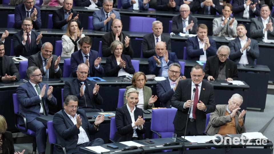 Die AfD-Bundestagsfraktion ist im Vergleich zum Bundestag vor der Neuwahl im Februar 2025 ungefähr um das Doppelte angewachsen. (Archivbild) Bild: Michael Kappeler/dpa