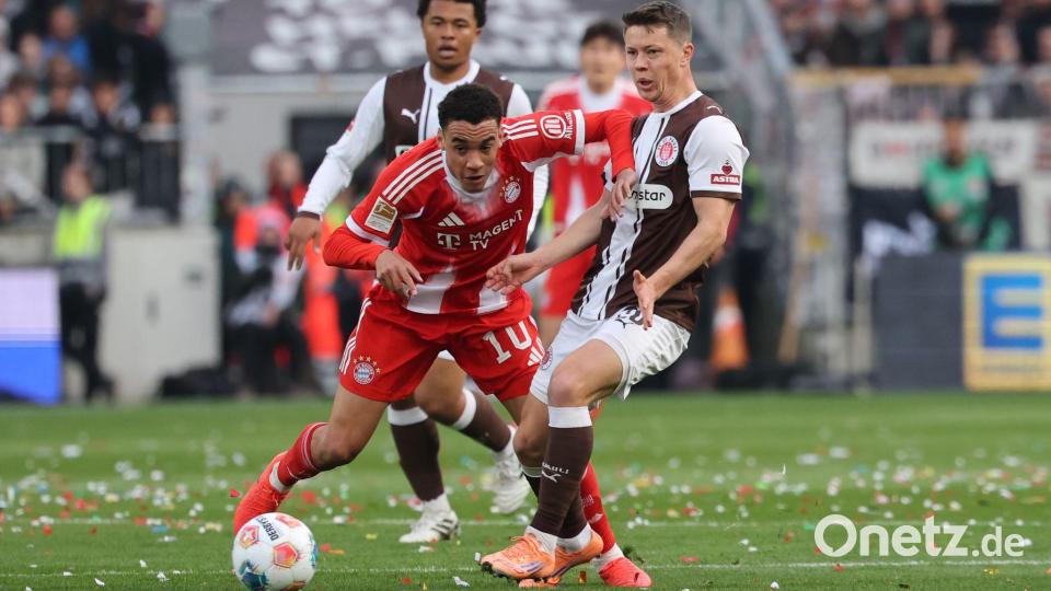 Jamal Musiala im Spiel beim FC St. Pauli. Bild: Christian Charisius/dpa