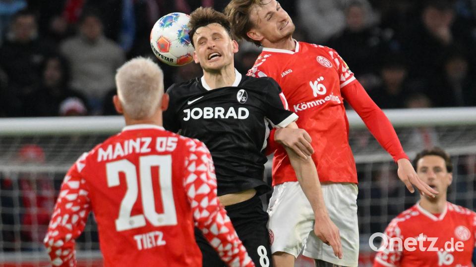 Die Mainzer um Abwehrspieler Posch hatten viele hohe Bälle zu verteidigen. Bild: Torsten Silz/dpa