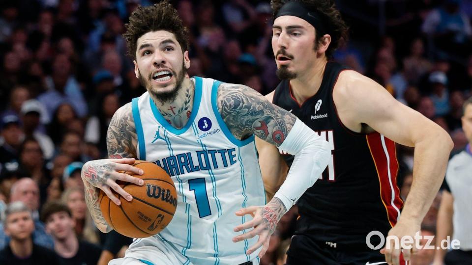 Beim NBA-Play-in-Spiel zwischen Charlotte Hornets - Miami Heat sorgte ein Bildaussetzer für Ärger. Bild: Nell Redmond/AP/dpa