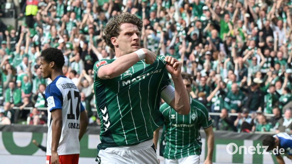Derby-Held: Werder Bremens Jens Stage nach dem ersten von zwei Toren gegen den Hamburger SV. Bild: Carmen Jaspersen/dpa