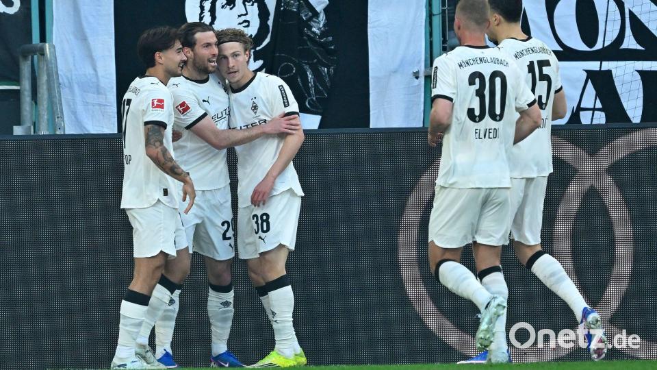 Jubel bei Borussia: Joe Scally brachte Gladbach gegen Mainz früh in Führung. Bild: Ulrich Hufnagel/dpa