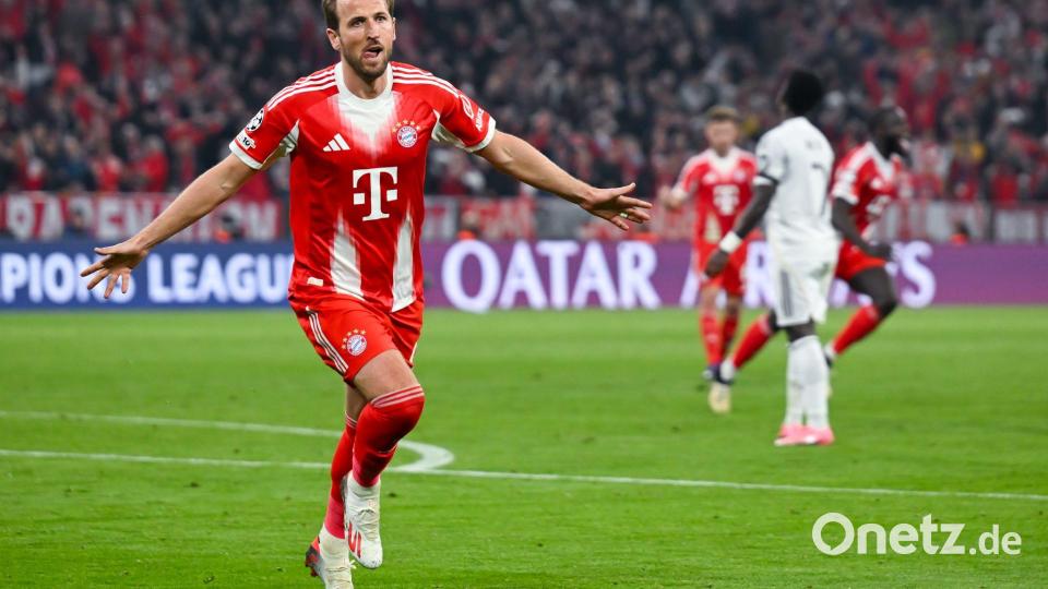 Harry Kane bejubelt über sein Tor zum 2:2 gegen Real Madrid. Bild: Sven Hoppe/dpa