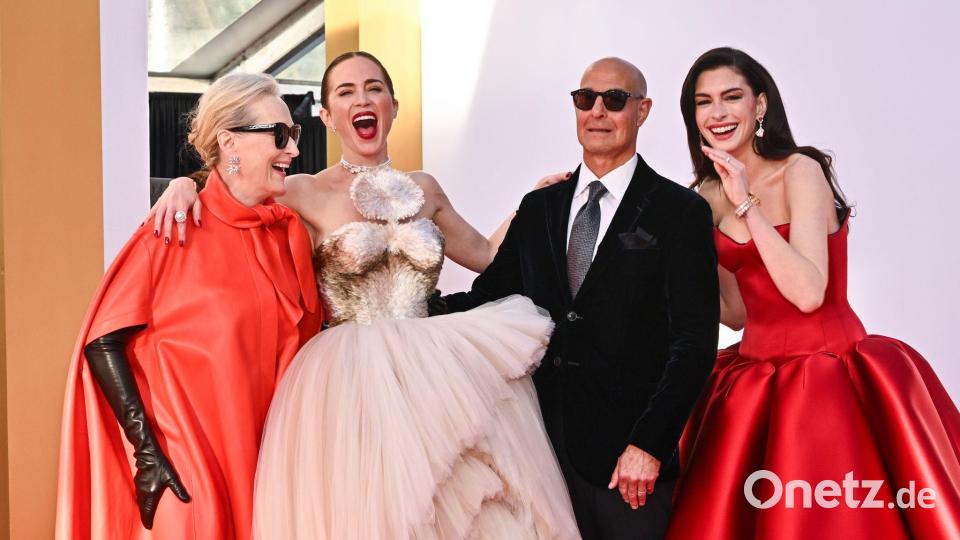 Meryl Streep (l-r), Emily Blunt, Stanley Tucci und Anne Hathaway besuchen die Weltpremiere von  „Der Teufel trägt Prada 2 in der David Geffen Hall. Bild: Evan Agostini/Invision/AP/dpa