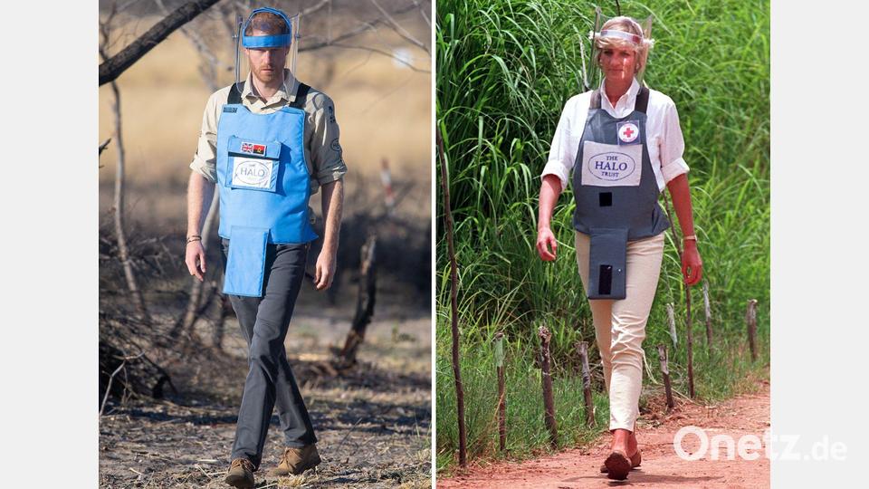 Prinz Harry wanderte schon vor einigen Jahren auf den Spuren seiner Mutter, als er ein berühmtes Bild von Prinzessin Diana in einem Minenfeld in Angola nachstellte. (Archivbild) Bild: Pa/PA Wire/dpa