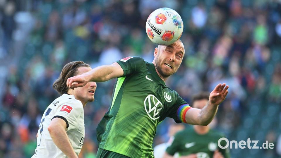 Wolfsburgs Christian Eriksen beim Kopfball. Bild: Swen Pförtner/dpa