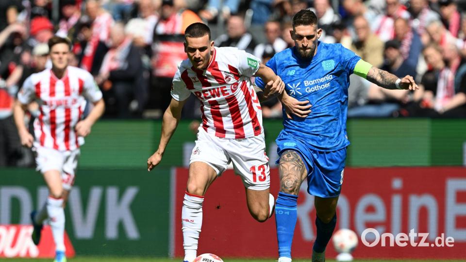 Rivalen am Rhein: Kölns Said El Mala (l) und Robert Andrich von Bayer Leverkusen. Bild: Federico Gambarini/dpa