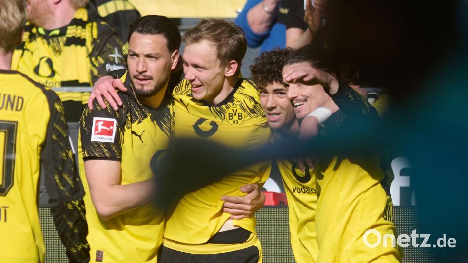 Jubel bei Borussia Dortmund: Die vorzeitige Champions-League-Qualifikation ist geschafft. Bild: Bernd Thissen/dpa