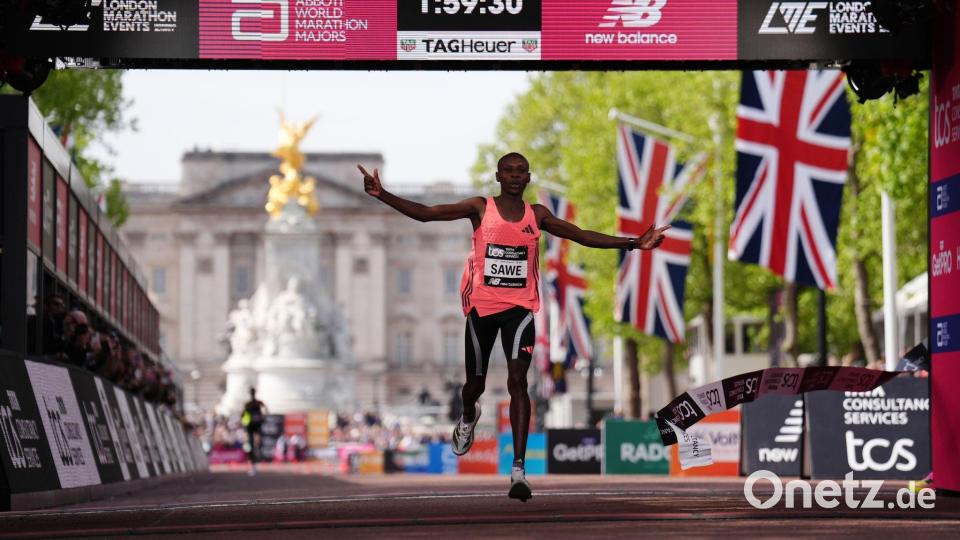 Sabastian Sawe lief überraschend einen Marathon-Weltrekord in London. Bild: John Walton/PA Wire/dpa