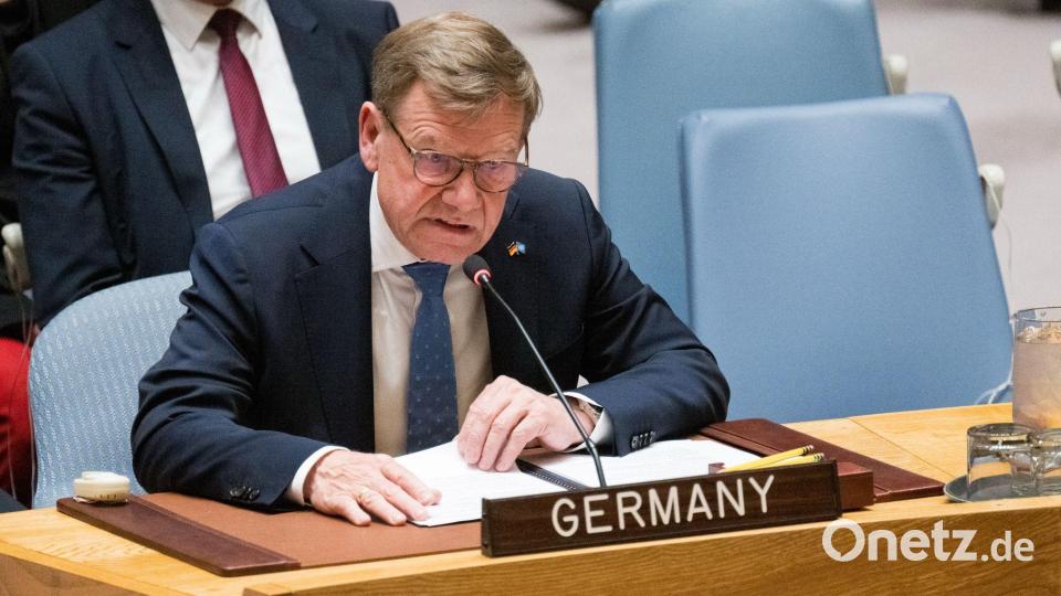 Außenminister Johann Wadephul (CDU) warnt in einer Sitzung des UN-Sicherheitsrats in New York vor einer weiteren Eskalation des Iran-Krieges. Bild: Sebastian Christoph Gollnow/dpa