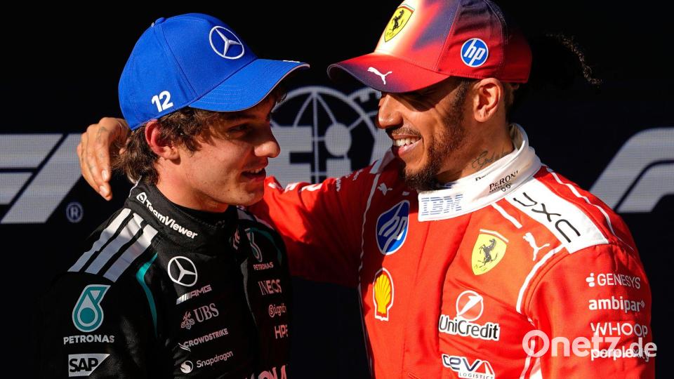 Antonelli (l) übernahm bei Mercedes das Cockpit von Hamilton. (Archivbild) Bild: Vincent Thian/AP/dpa