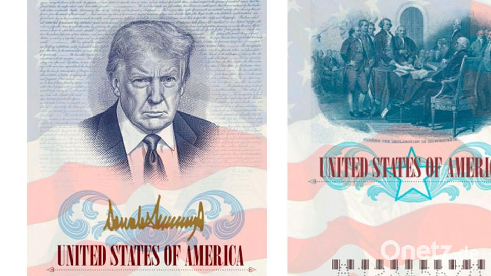 Das Abbild des US-Präsidenten wird bald auf der Innenseite einer Sonderausgabe amerikanischer Reisepässe zu sehen sein. Bild: Uncredited/State Department/AP/dpa