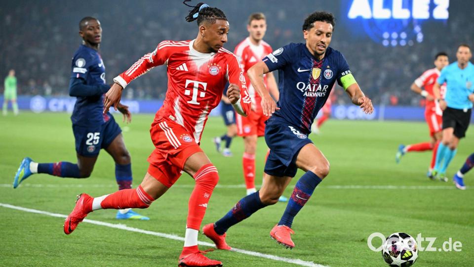 Hohes Tempo, viele Tore: Michael Olise (l) und die Bayern lieferten in Paris ein Spektakel. Bild: Federico Gambarini/dpa