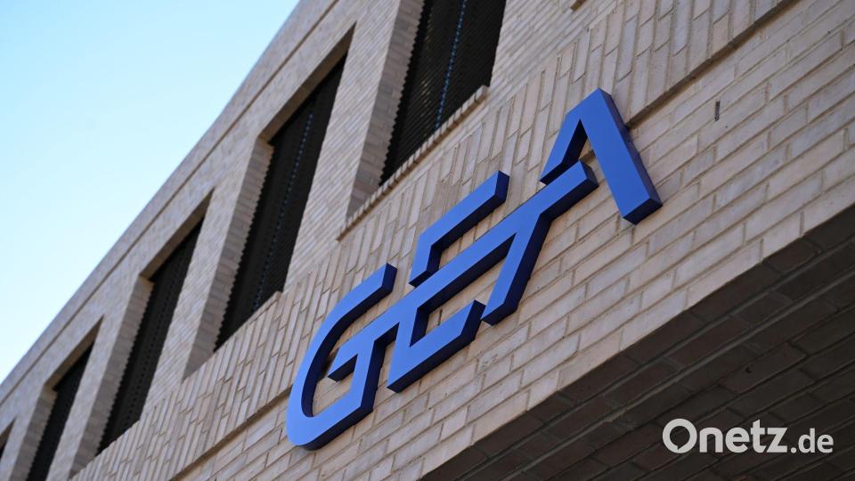 Das Gea-Logo am neuen Firmensitz in Düsseldorf. Bild: Wolf von Dewitz/dpa
