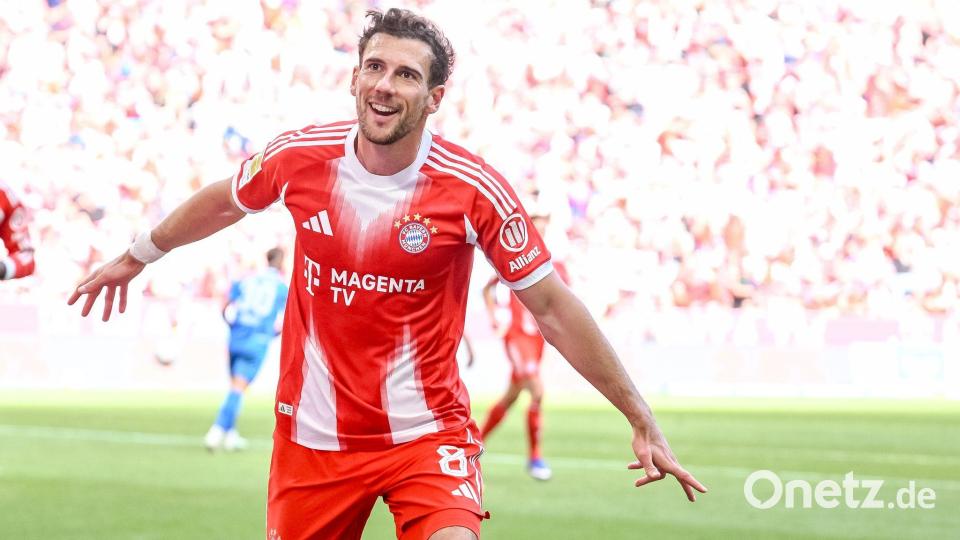 Jubel auf der Abschiedstour: Leon Goretzka gelingt im drittletzten Heimspiel für den FC Bayern ein Doppelpack. Bild: Harry Langer/dpa