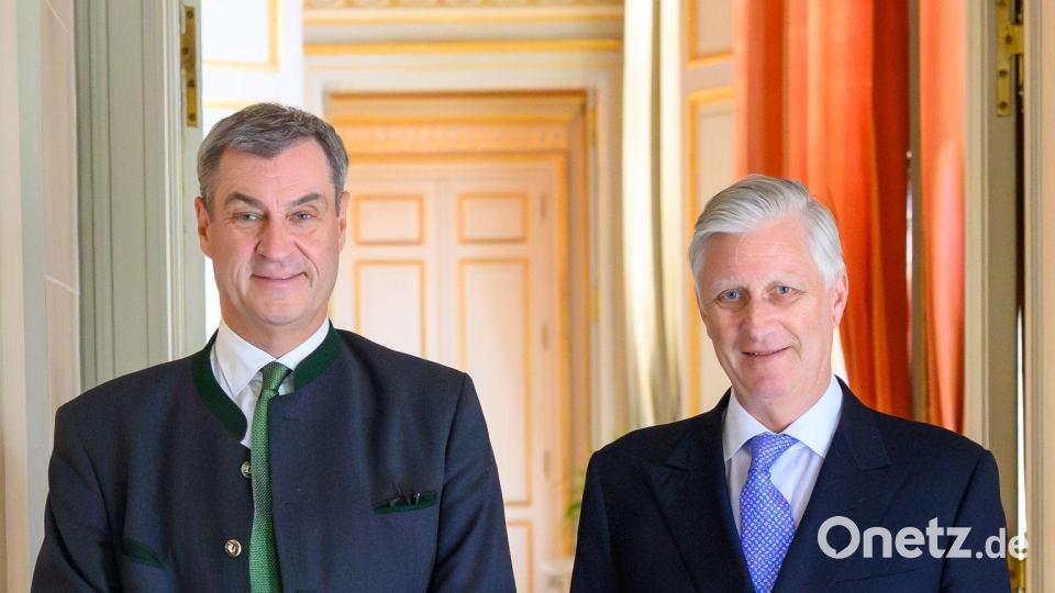 Bei seinem Besuch in Brüssel traf Söder kurz auch König Philippe von Belgien. Bild: Jörg Koch/Bayerische Staatskanzlei/dpa