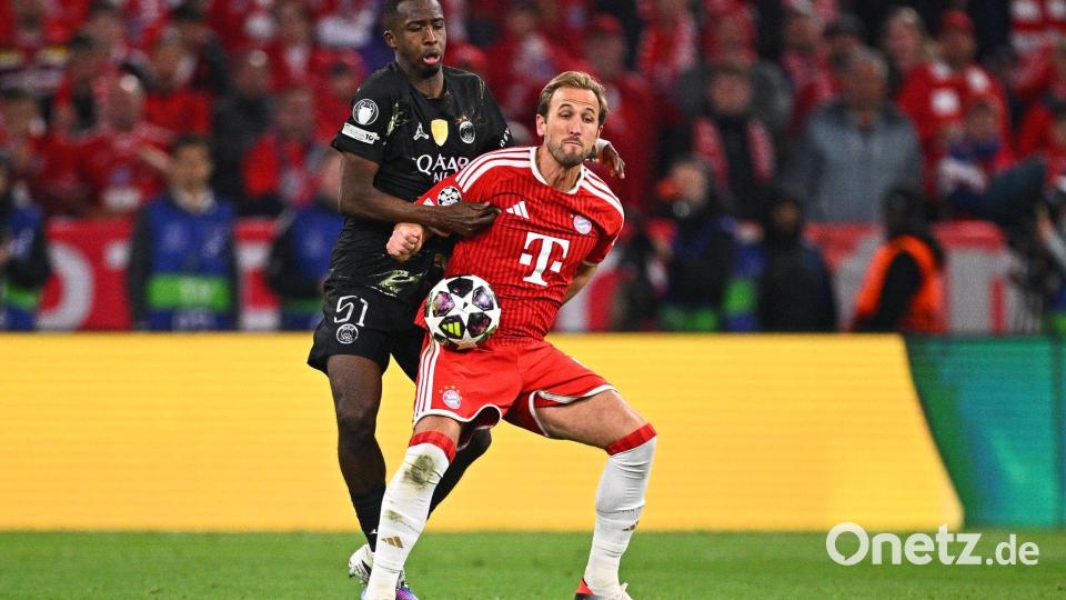 Im Zweikampf:  Willian Pacho von Paris Saint-Germain und Bayern-Torjäger Harry Kane (r). Bild: Tom Weller/dpa