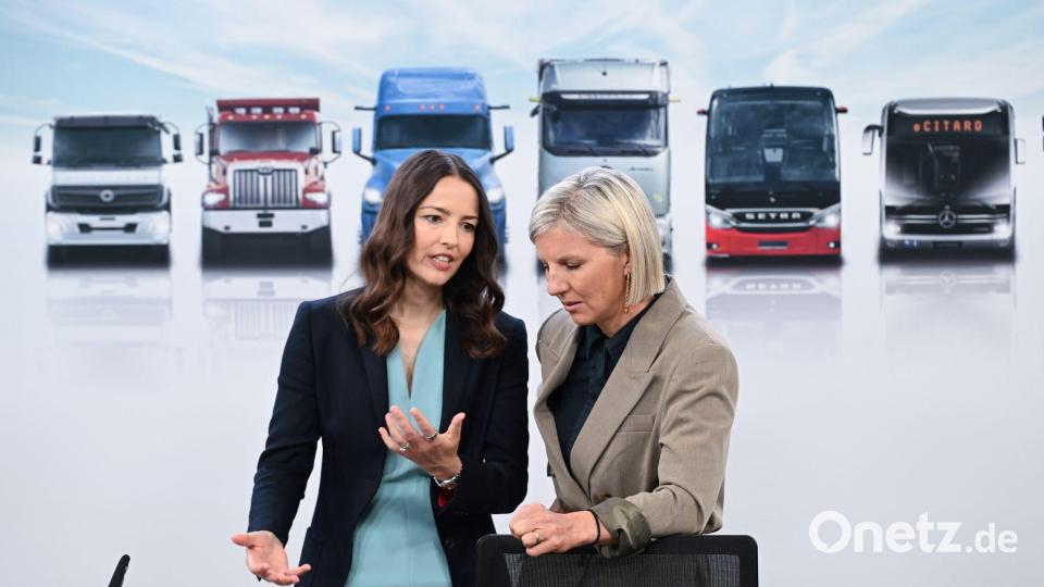 Finanzvorständin Eva Scherer (l) zu Zolleffekten: Niedriger dreistelliger Millionenbetrag. Bild: Bernd Weißbrod/dpa