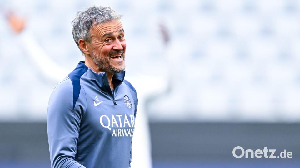 Luis Enrique beim Abschlusstraining in der Allianz Arena. Da, wo er mit Paris vor einem Jahr den Champions-League-Titel gewann. Bild: Sven Hoppe/dpa