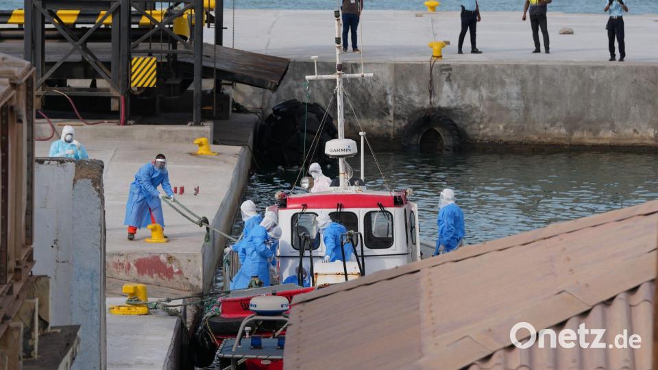 Hantavirus: Gesundheitspersonal in Schutzkleidung bringt Passagiere vom Kreuzfahrtschiff „Hondius“ in einen Hafen auf den Kapverden. Bild: Misper Apawu/AP/dpa