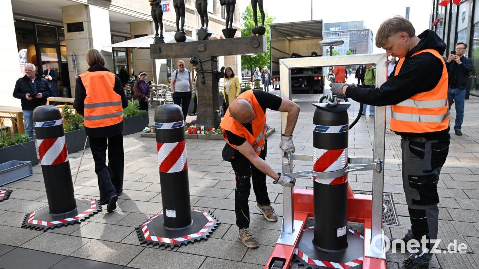 Leipzig stellt massive Sperren nach tödlicher Amokfahrt auf. Bild: Hendrik Schmidt/dpa